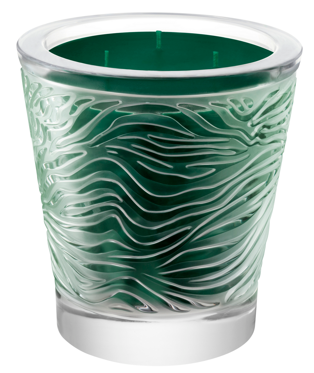 Die Kerze Taiga mit ihren drei Dochten leuchtet durch die Kristallwand noch schöner und lässt das Lalique Glas intensiv wie die Sonne strahlen