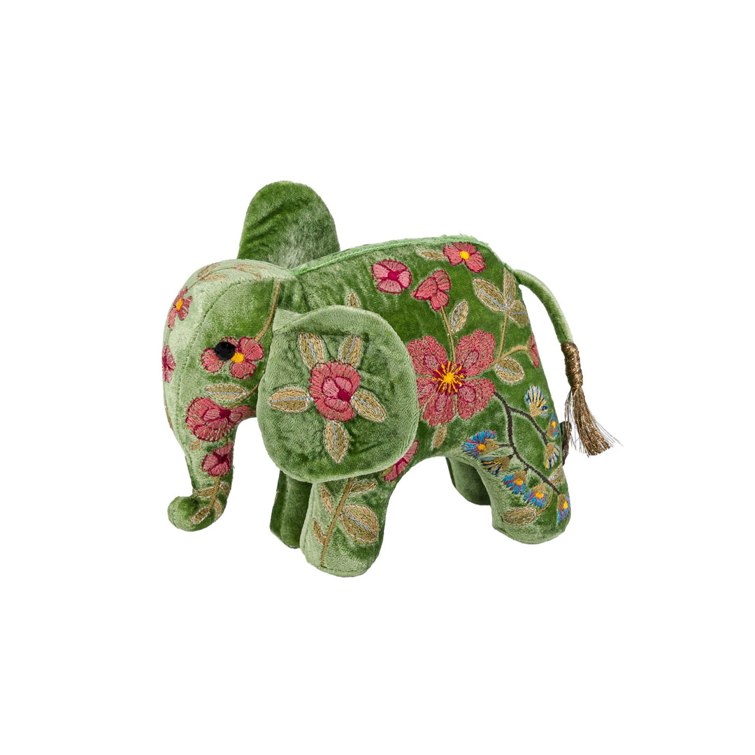 Süßes Elefanten Kuscheltier in flaschengrün Blumen Bahlmann München