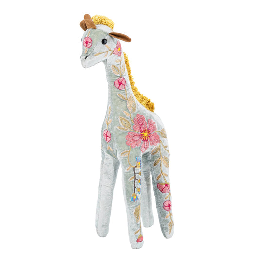 Süßes Giraffen-Kuscheltier bestickt mit Seide Blumen Bahlmann München
