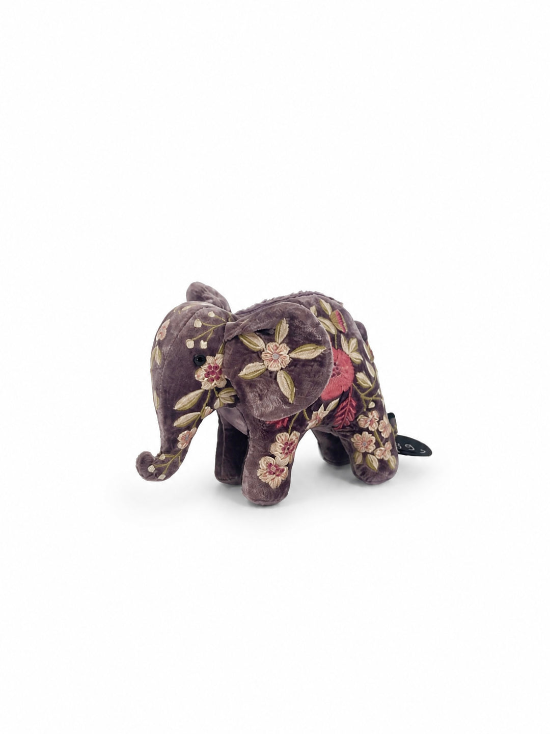 Anke Drechsel Deko-Elefant klein aus Samt in Violett mit floraler Stickerei in Rosa und Creme – Blumen Bahlmann München