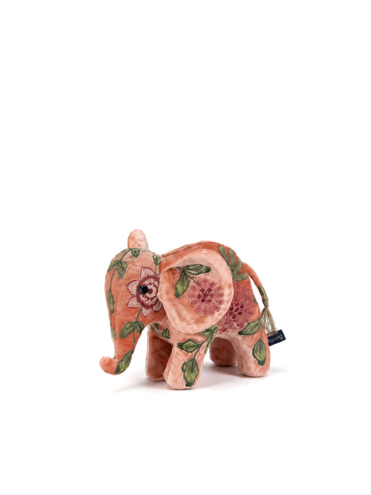 Anke Drechsel Deko-Elefant klein aus Samt in Altrosa mit floraler Stickerei in Dunkelrot und Grün – Blumen Bahlmann München