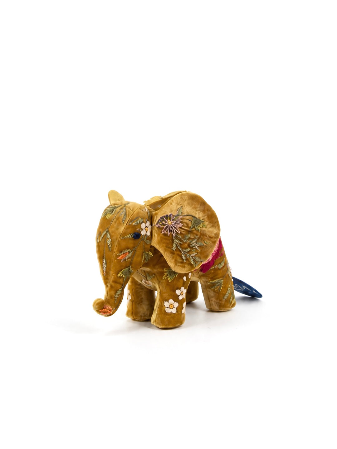 Anke Drechsel Deko-Elefant klein aus Samt in Canyon Gold mit floraler Stickerei in Rot, Weiß und Grün – Blumen Bahlmann München