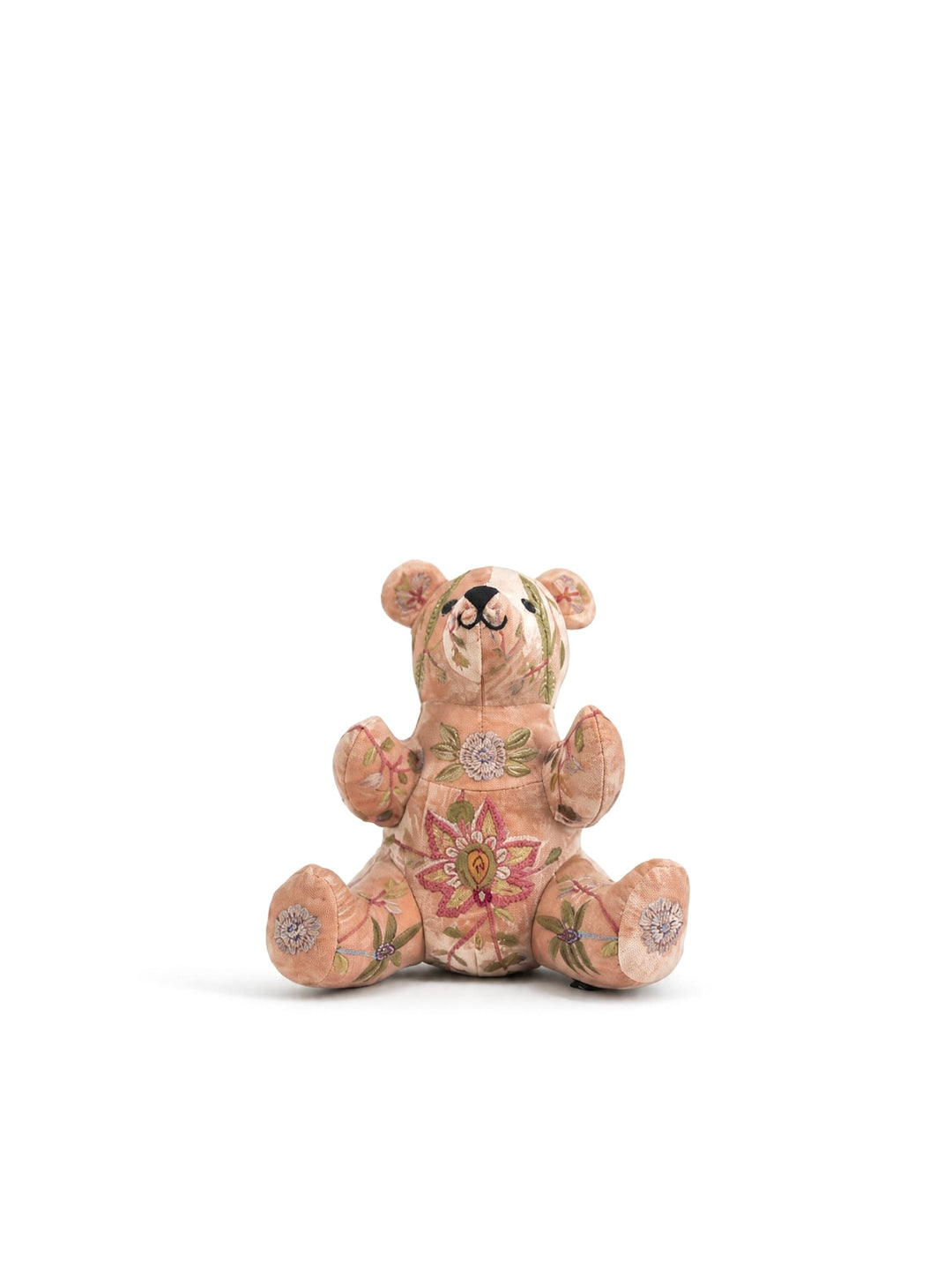 Anke Drechsel Deko-Teddybär groß aus Samt in Quarzrosa mit floraler Stickerei in Grün und Rosa – Blumen Bahlmann München