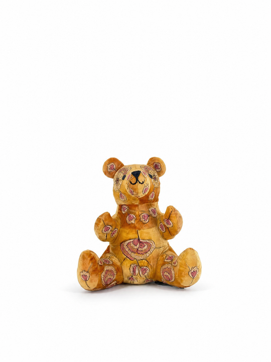 Anke Drechsel Deko-Teddybär groß aus Samt in Canyon Gold mit floraler Stickerei in Rosa und Braun – Blumen Bahlmann München