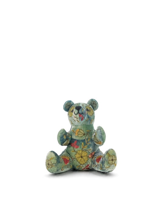 Anke Drechsel Deko-Teddybär groß aus Samt in Horizon mit floraler Stickerei in Gelbgrün – Blumen Bahlmann München