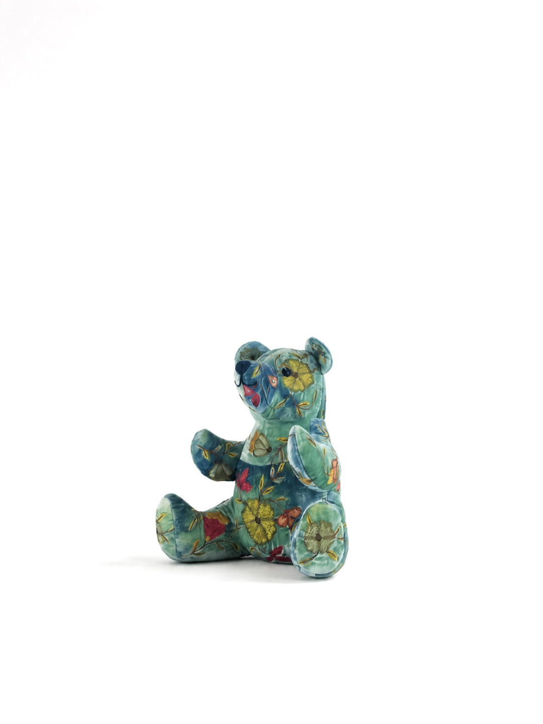 Anke Drechsel Deko-Teddybär groß aus Samt in Horizon mit floraler Stickerei in Gelbgrün – Blumen Bahlmann München