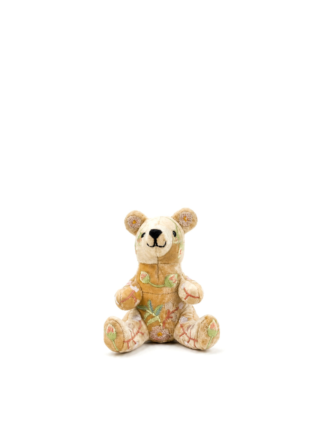 Anke Drechsel Deko-Teddybär klein aus Samt in Champagnerfarben mit zarter floraler Stickerei – Blumen Bahlmann München