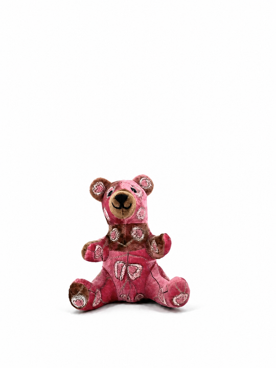 Anke Drechsel Deko-Teddybär klein aus Samt in Burgunderrot mit floraler Stickerei in Grün und Weiß – Blumen Bahlmann München