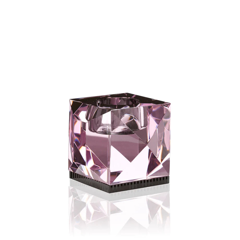 Moderner Teelichthalter Ophelia von Reflections Copenhagen aus hochwertigem Kristallglas in rosa, schwarz – Blumen Bahlmann München