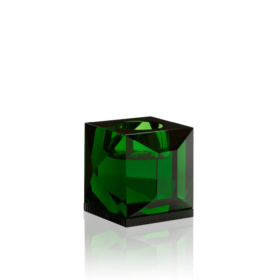 Moderner Teelichthalter Ophelia von Reflections Copenhagen aus hochwertigem Kristallglas in Grün Schwarz – Blumen Bahlmann München