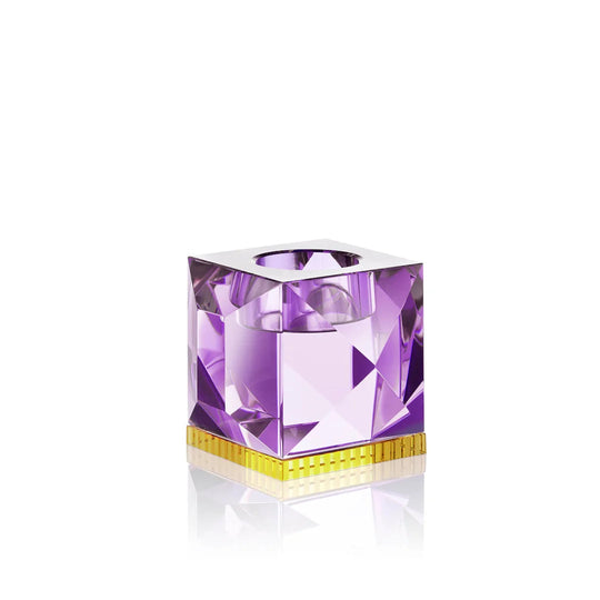 Moderner Teelichthalter Ophelia von Reflections Copenhagen aus hochwertigem Kristallglas in Lila, Gelb – Blumen Bahlmann München