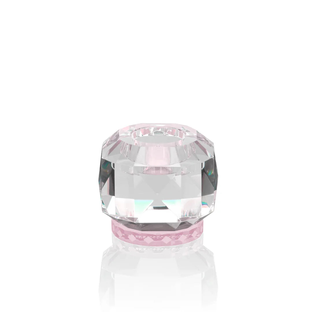 Moderner Texas Tealight Holder von Reflections Copenhagen aus hochwertigem Kristallglas als stilvolle Tischdekoration in Rosa, Klar – Blumen Bahlmann München