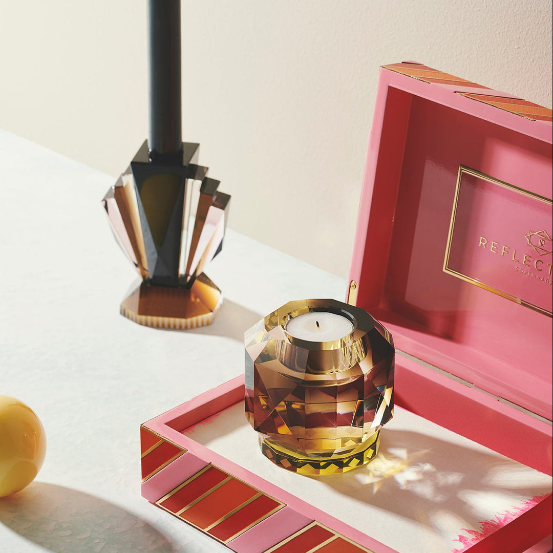 Luxuriöser Teelichthalter Texas von Reflections Copenhagen mit geometrischem Kristallglas Design – Blumen Bahlmann München
