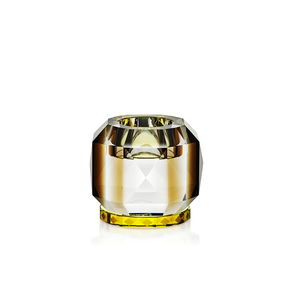 Moderner Texas Tealight Holder von Reflections Copenhagen aus hochwertigem Kristallglas als stilvolle Tischdekoration in Klar, Braun, Gelb – Blumen Bahlmann München