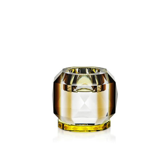 Moderner Texas Tealight Holder von Reflections Copenhagen aus hochwertigem Kristallglas als stilvolle Tischdekoration in Klar, Braun, Gelb – Blumen Bahlmann München