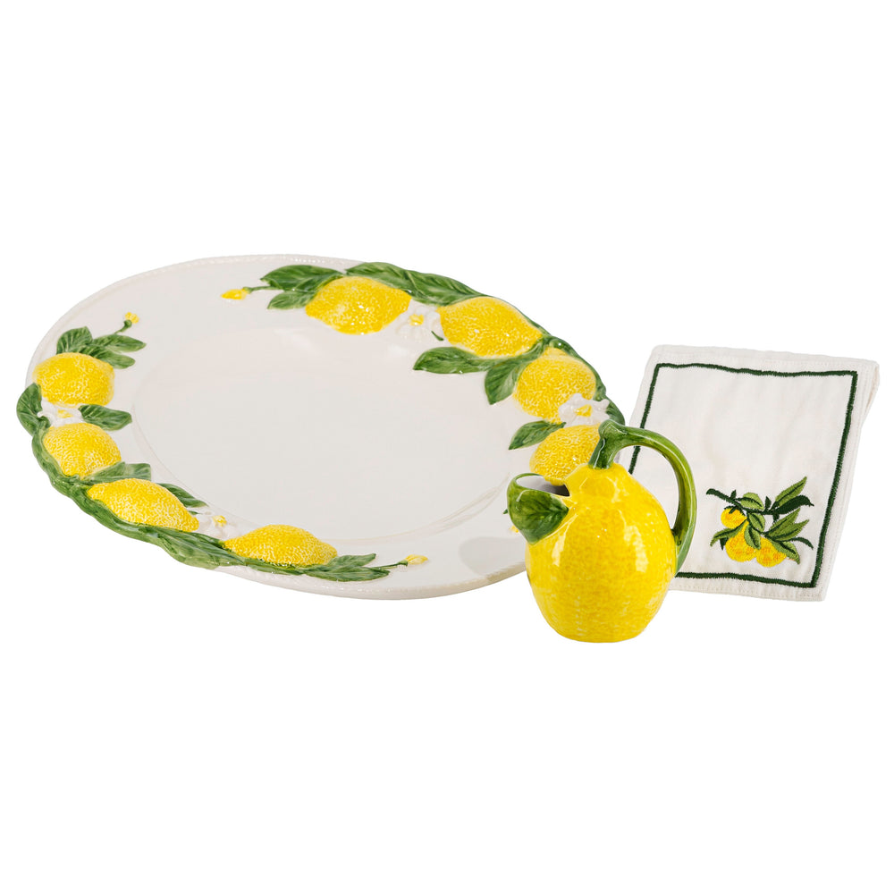 Ein Tischset aus Teller und Teekanne in Zitronenoptik von Blumen Bahlmann in München